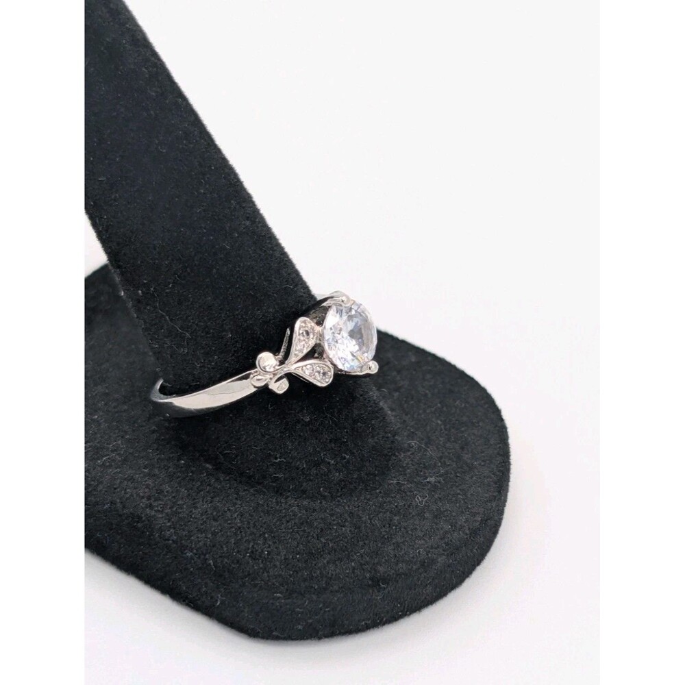 Art Deco Style 1 Ct Solitaire Simulated Diamond CZ Engagement Ring Silver Tone - Picture 2 of 12